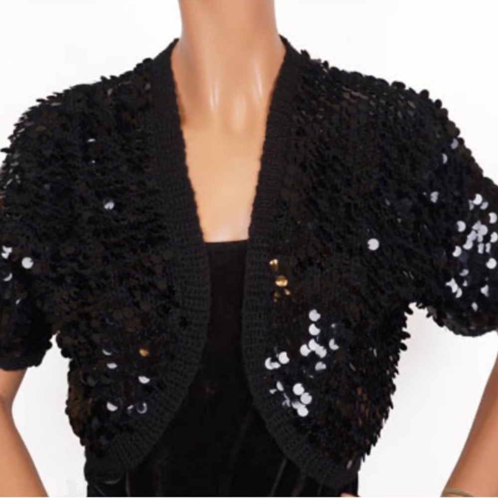Lord & Taylor Silk Black Sequin Shrug - L /XL black silk sequined